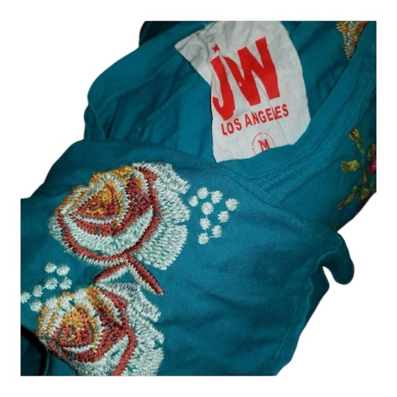 Johnny Was Turquoise Top with Colorful Floral Embroidery - Picture 5 of 5